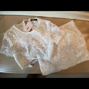 White Floral Lace Criss-cross Mini Dress